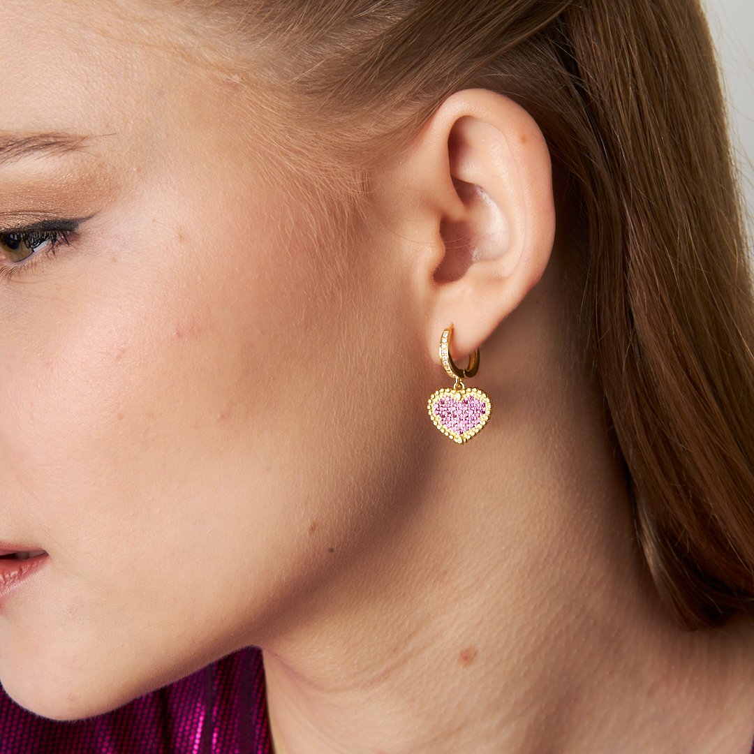 Colorful Stone Heart Earrings - 925 SILVER