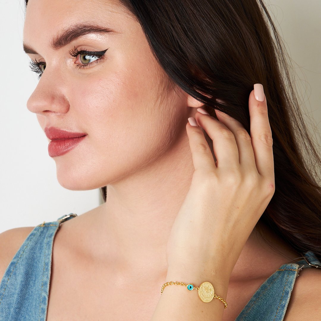 Evil Eye Tughra Thin Chain Bracelet - 925 SILVER