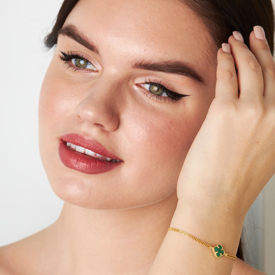 Green Stone Clover Leaf Bracelet - 925 SILVER