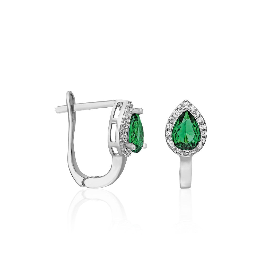 Green Teardrop Stone Earrings - 925 SILVER