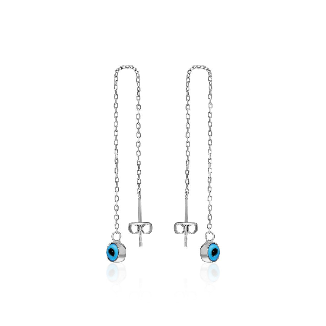 Evil Eye Dangling Chain Earrings - 925 SILVER