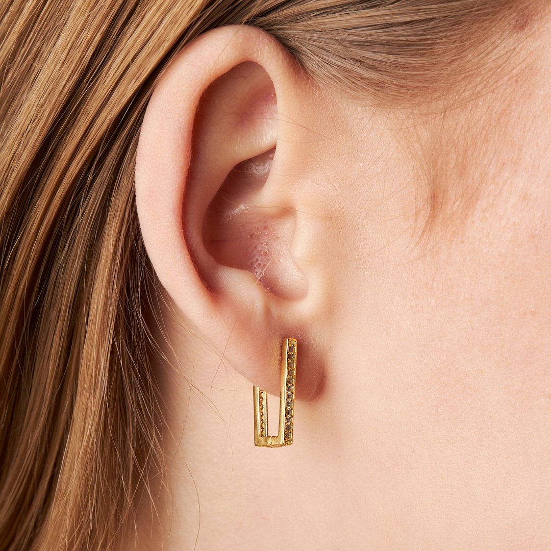 Rectangular Earrings with Stones - 925 Silver