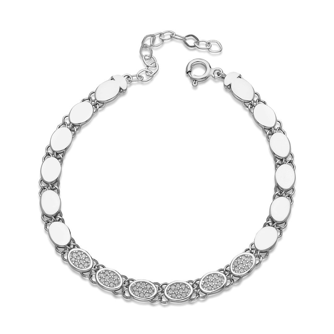 Oval Chain Bracelet with Stones - 925 SILVER