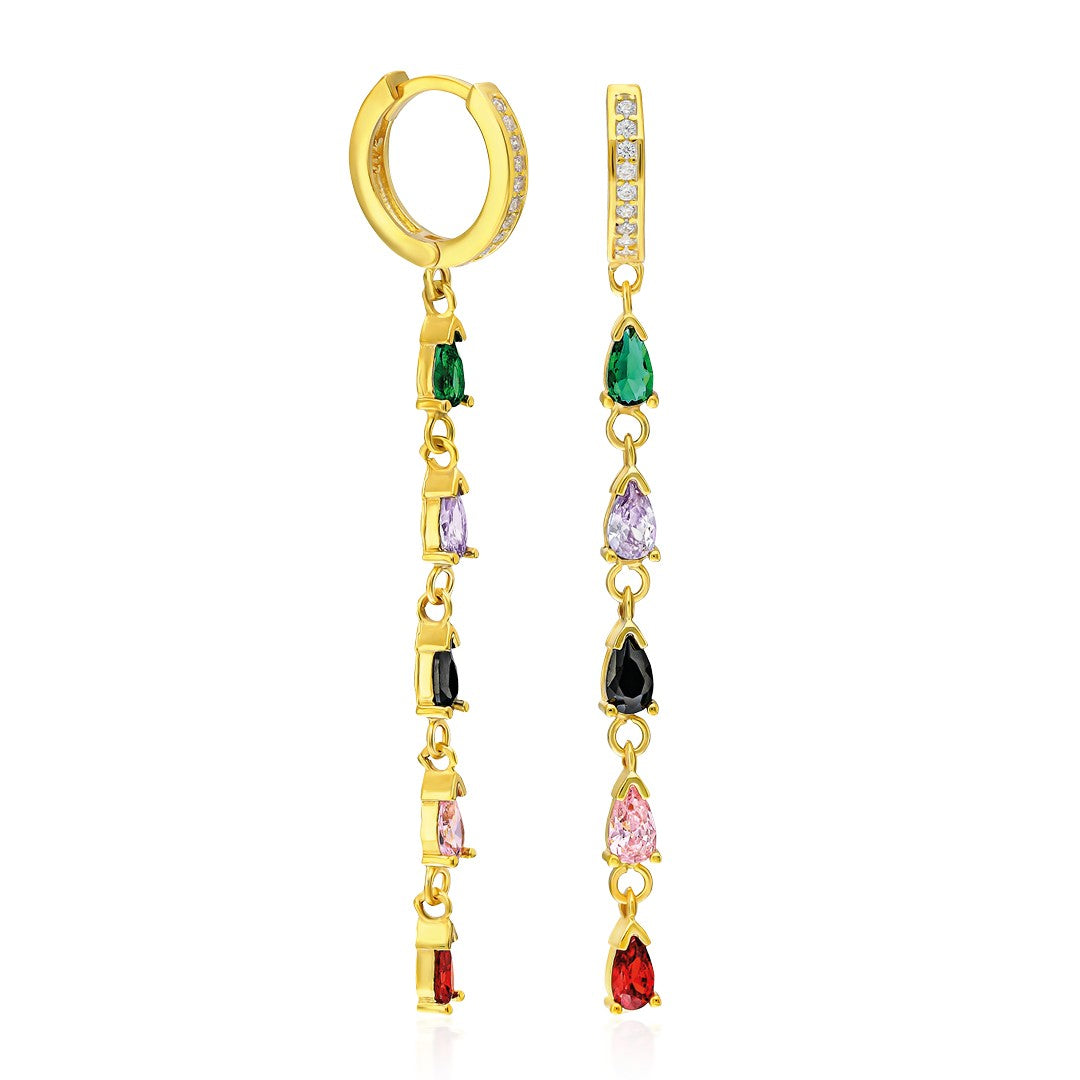 Colorful Stone Dangling Earrings - 925 SILVER