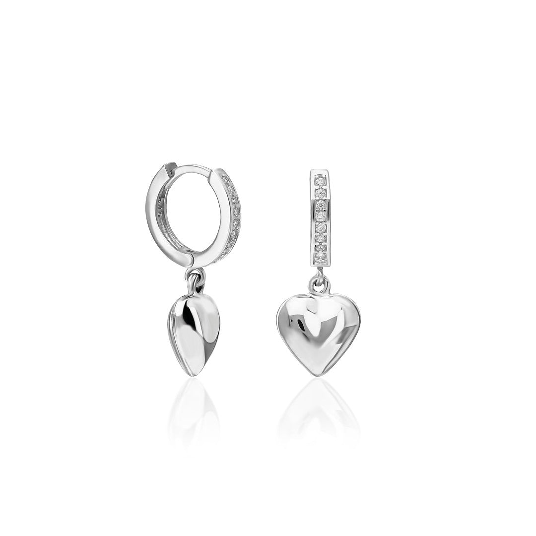 Flat Heart Stone Hoop Earrings - 925 SILVER