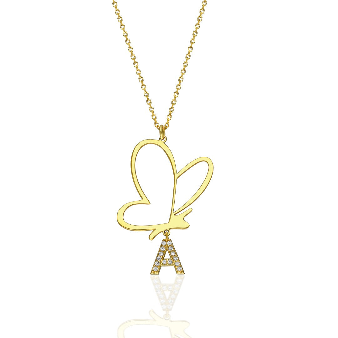 Butterfly Swing Letter Necklace - 925 Silver