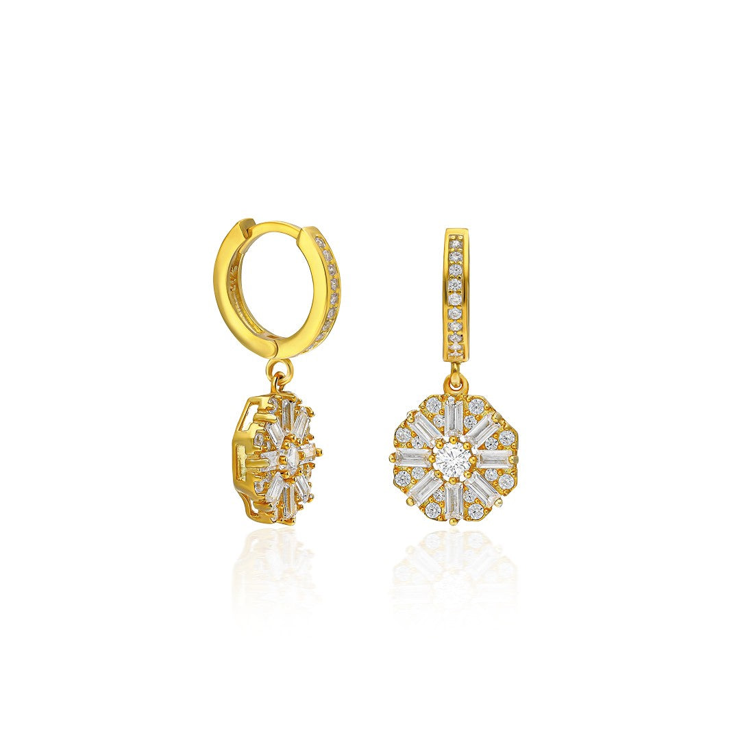 Baguette Stone Flower Pattern Earrings - 925 Silver