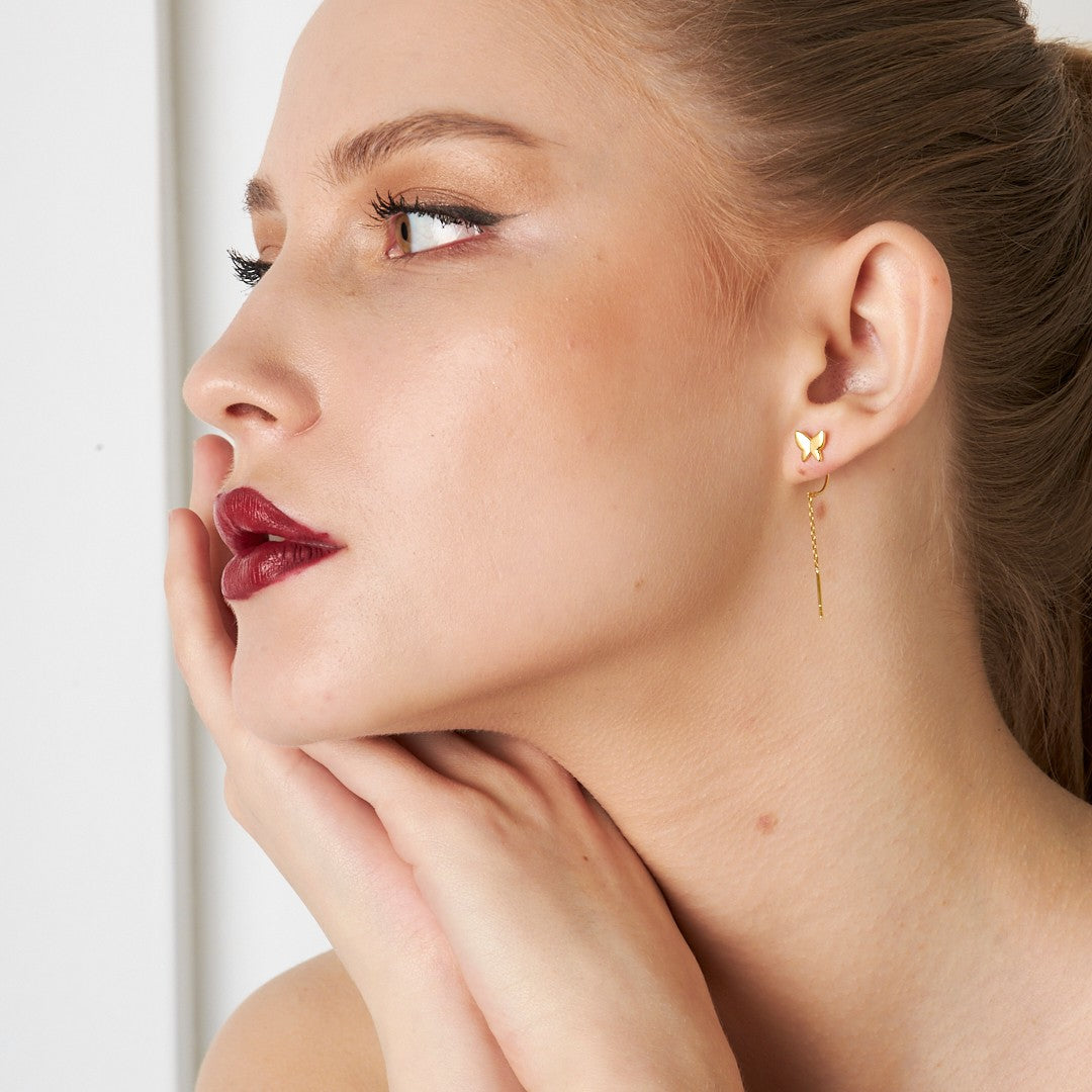 Simple Butterfly Chain Earrings - 925 SILVER