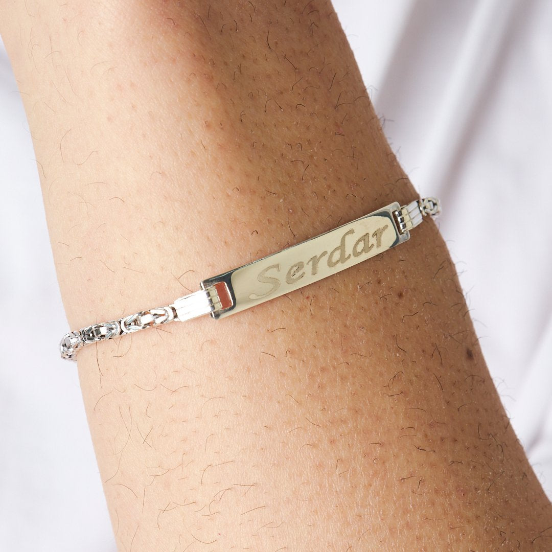 King Chain Plate Name Bracelet - 925 SILVER