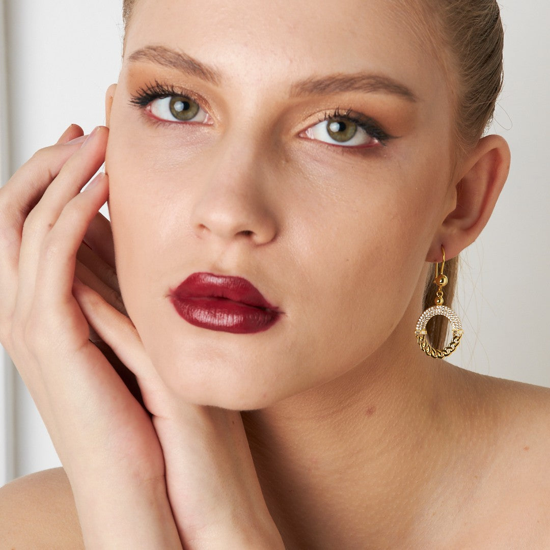 Oval Stylish Design Earrings with Zircon Stone - 925 SILVER