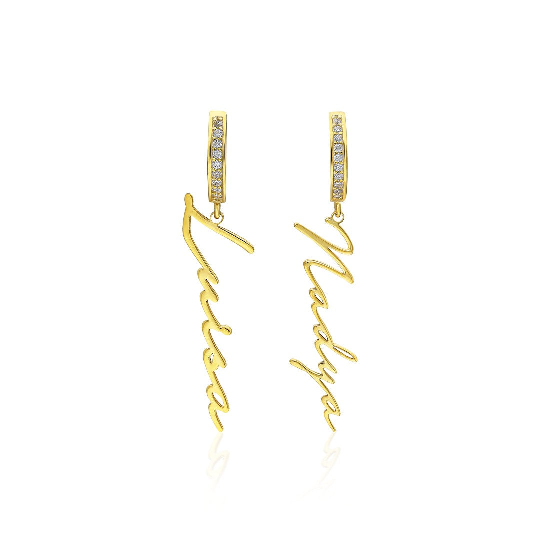Vertical Name Stone Earrings - 925 Silver