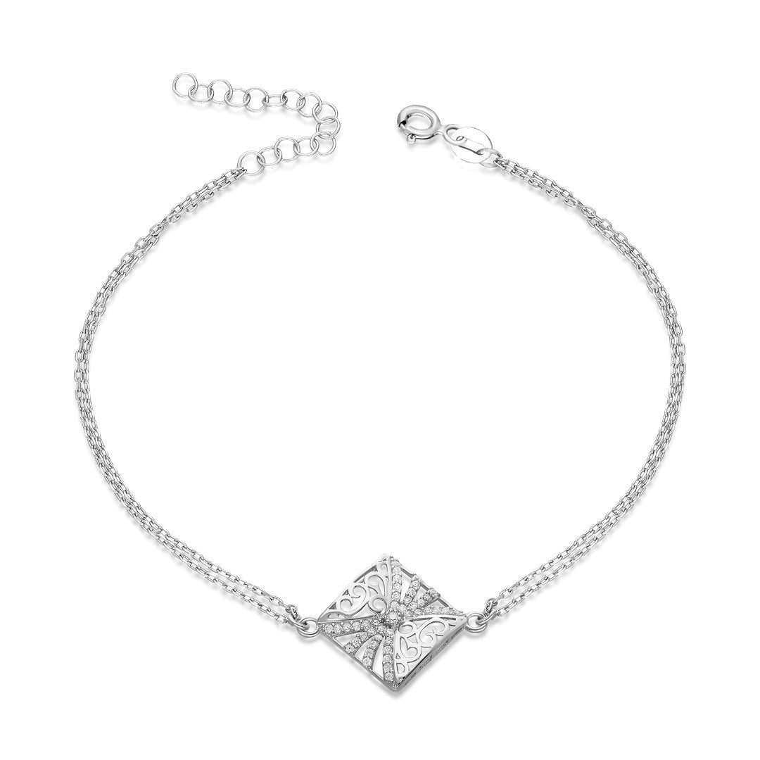 Square Bracelet with Stones - 925 SILVER