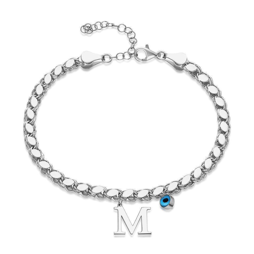 Lettered Sequined Chain Bracelet - 925 SILVER