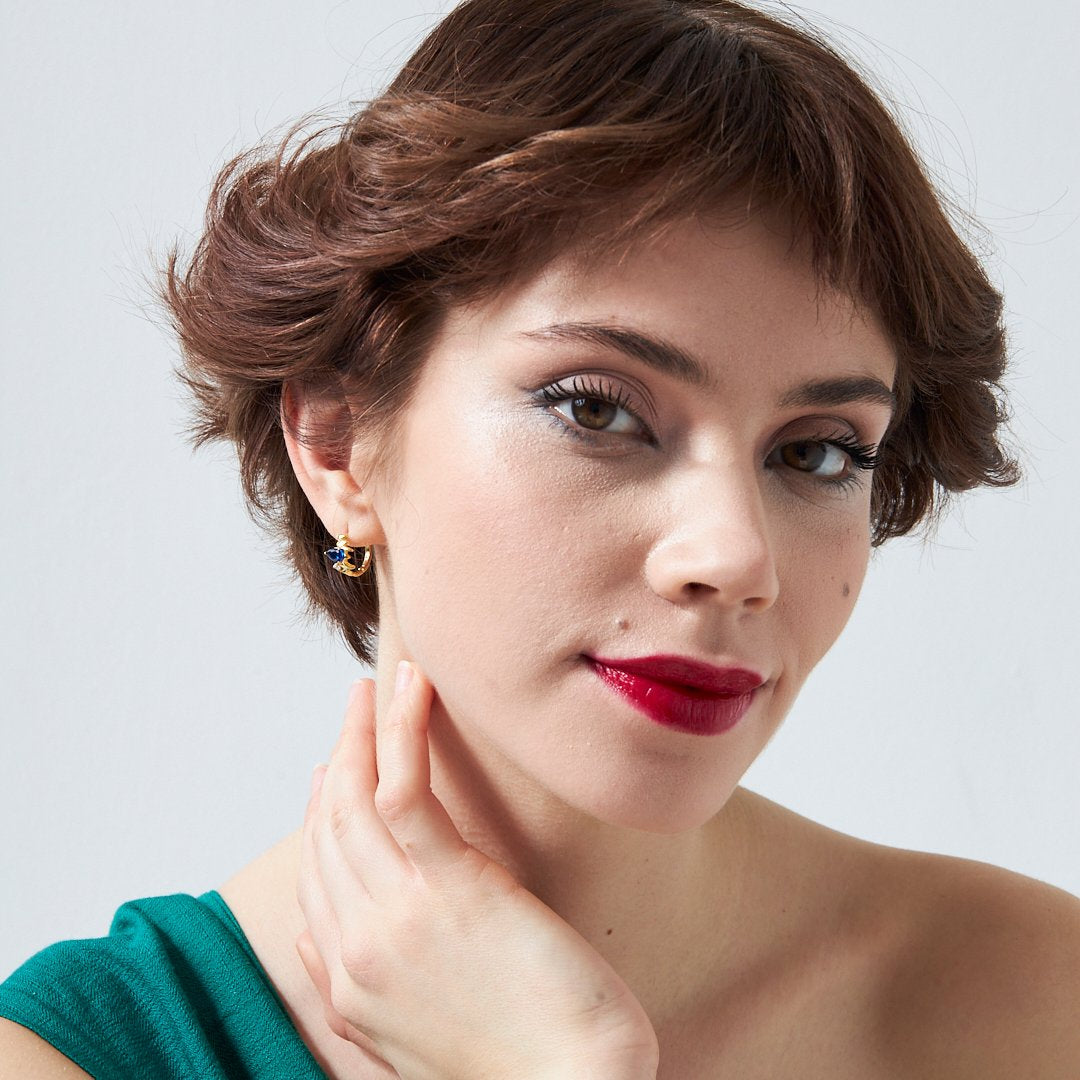 Navy Blue Single Stone Drop Earrings - 925 SILVER