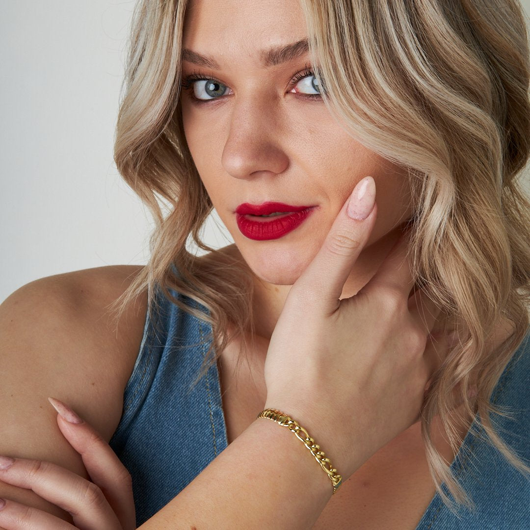 Herringbone Bracelet with Chain Detail - 925 SILVER