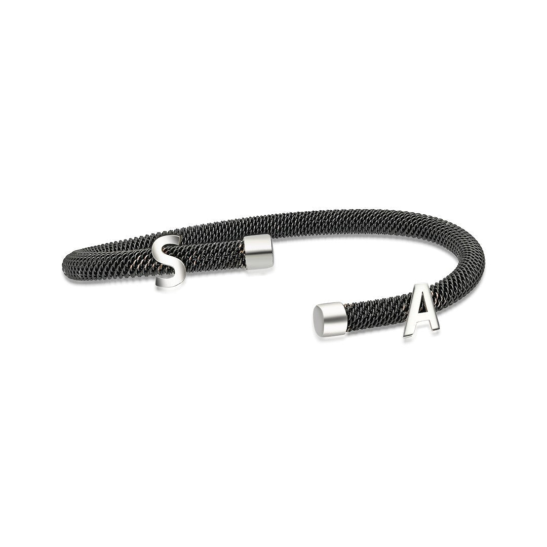 Black Mesh Bracelet with Letters - 925 Silver