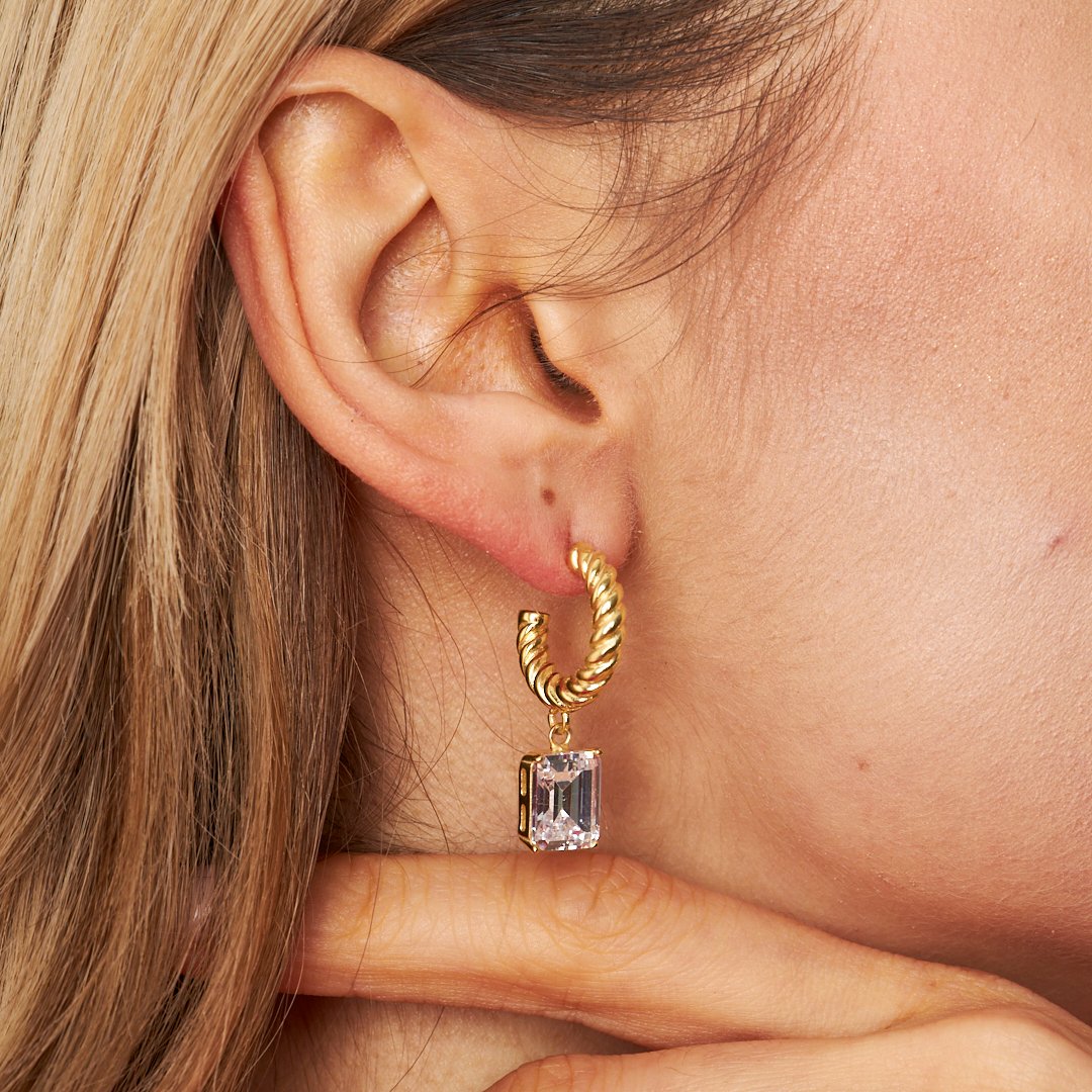 Large Stone Rectangular Baguette Earrings - 925 SILVER