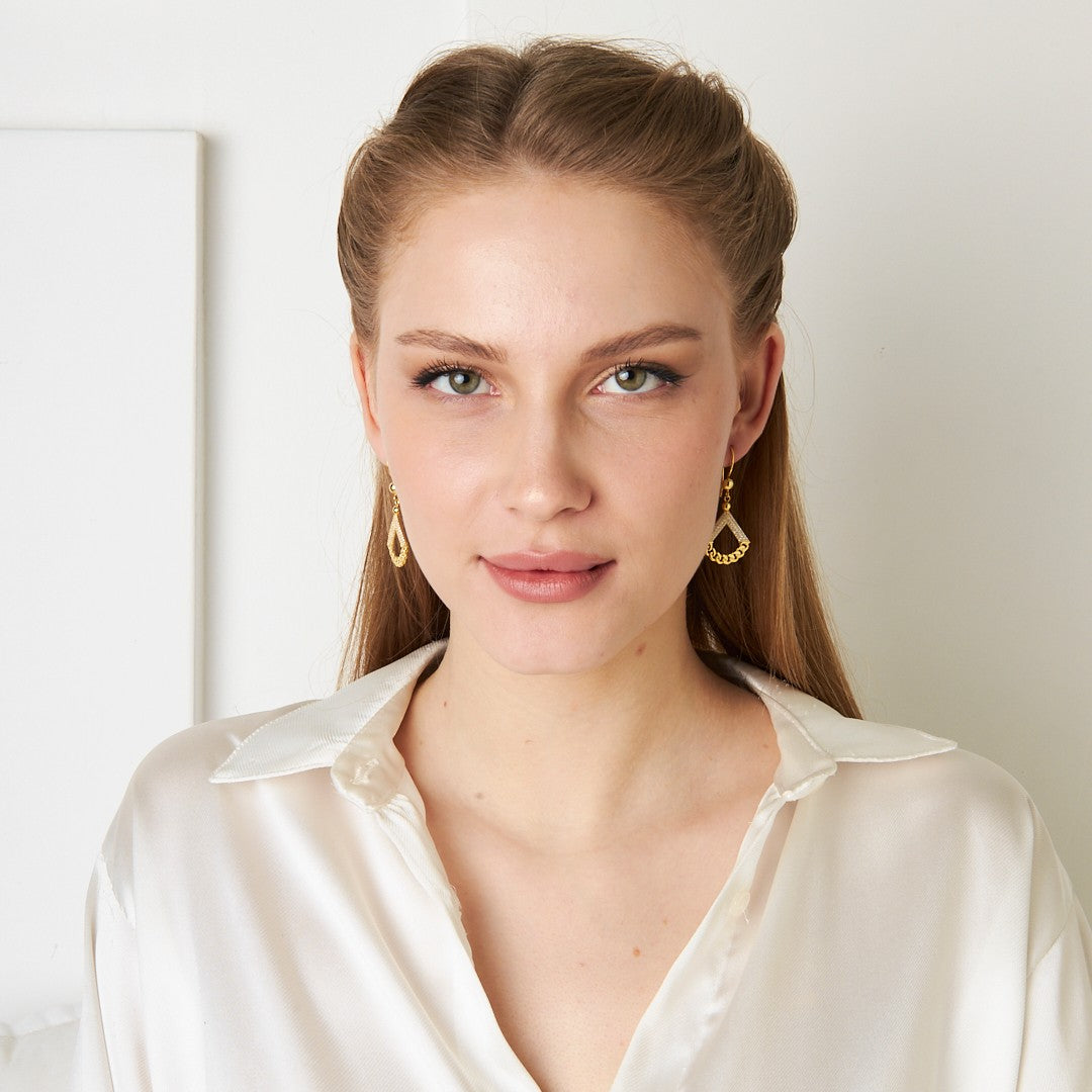 Triangle Model Stone Chain Earrings - 925 SILVER