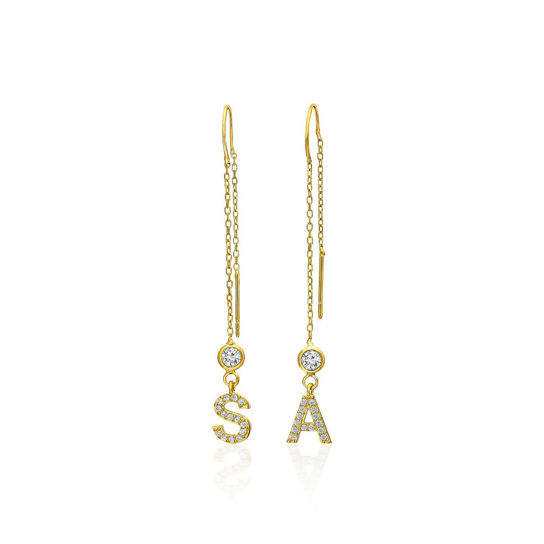 Zircon Stone Dangle Letter Earrings - 925 SILVER