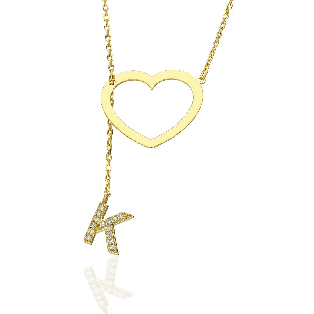 Heart Letter Pendant Necklace - 925 SILVER