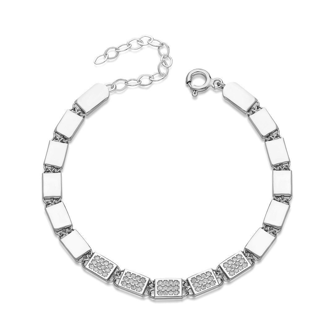 Rectangular Bracelet with Stones - 925 Silver