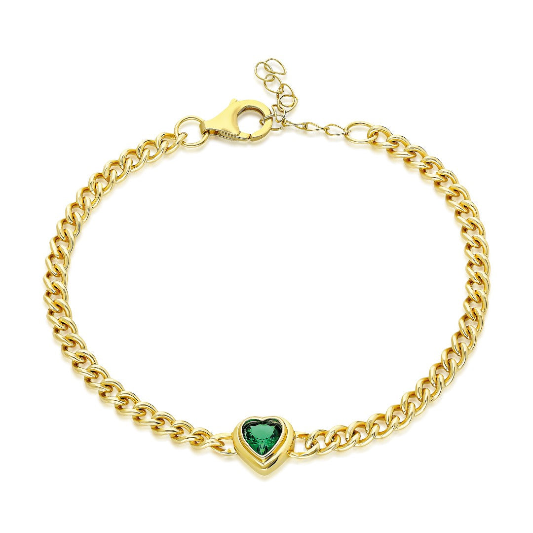 Zircon Heart Detailed Chain Bracelet - 925 SILVER