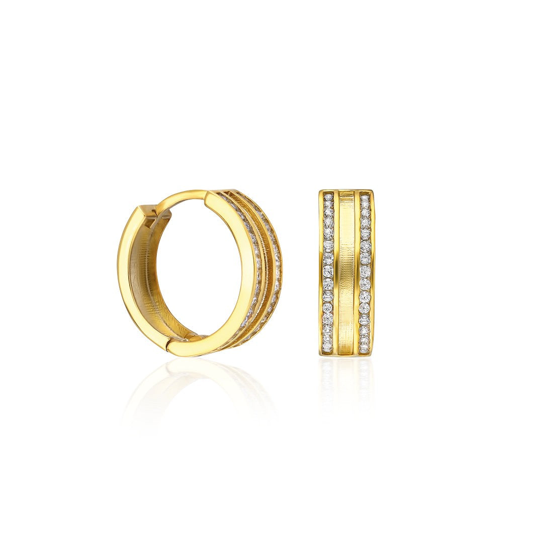 Triple Stone Detailed Hoop Earrings - 925 SILVER