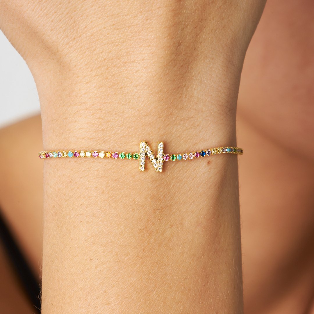 Colorful Waterways Bracelet with Stones and Letters - 925 SILVER