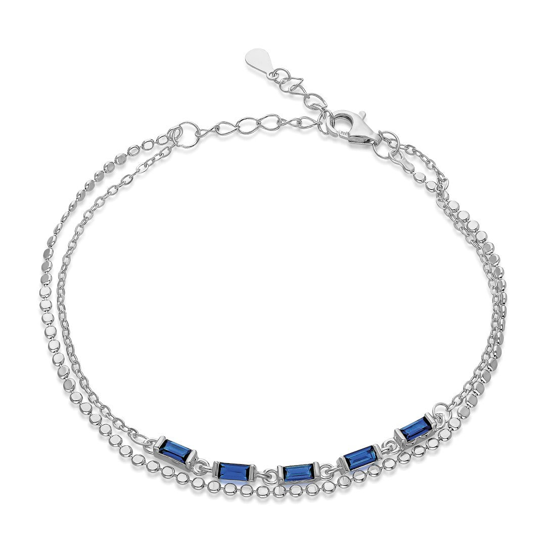 Baguette Chain Bracelet with Colorful Stones - 925 SILVER