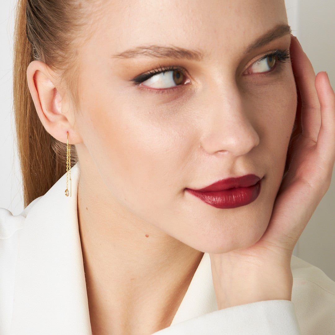 Hanging Zircon Chain Earrings - 925 SILVER