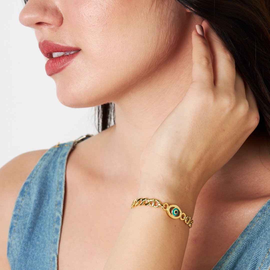 Evil Eye Double Chain Bracelet - 925 SILVER