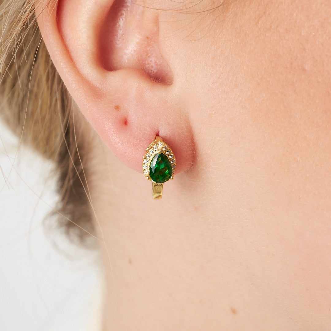 Green Teardrop Stone Earrings - 925 SILVER