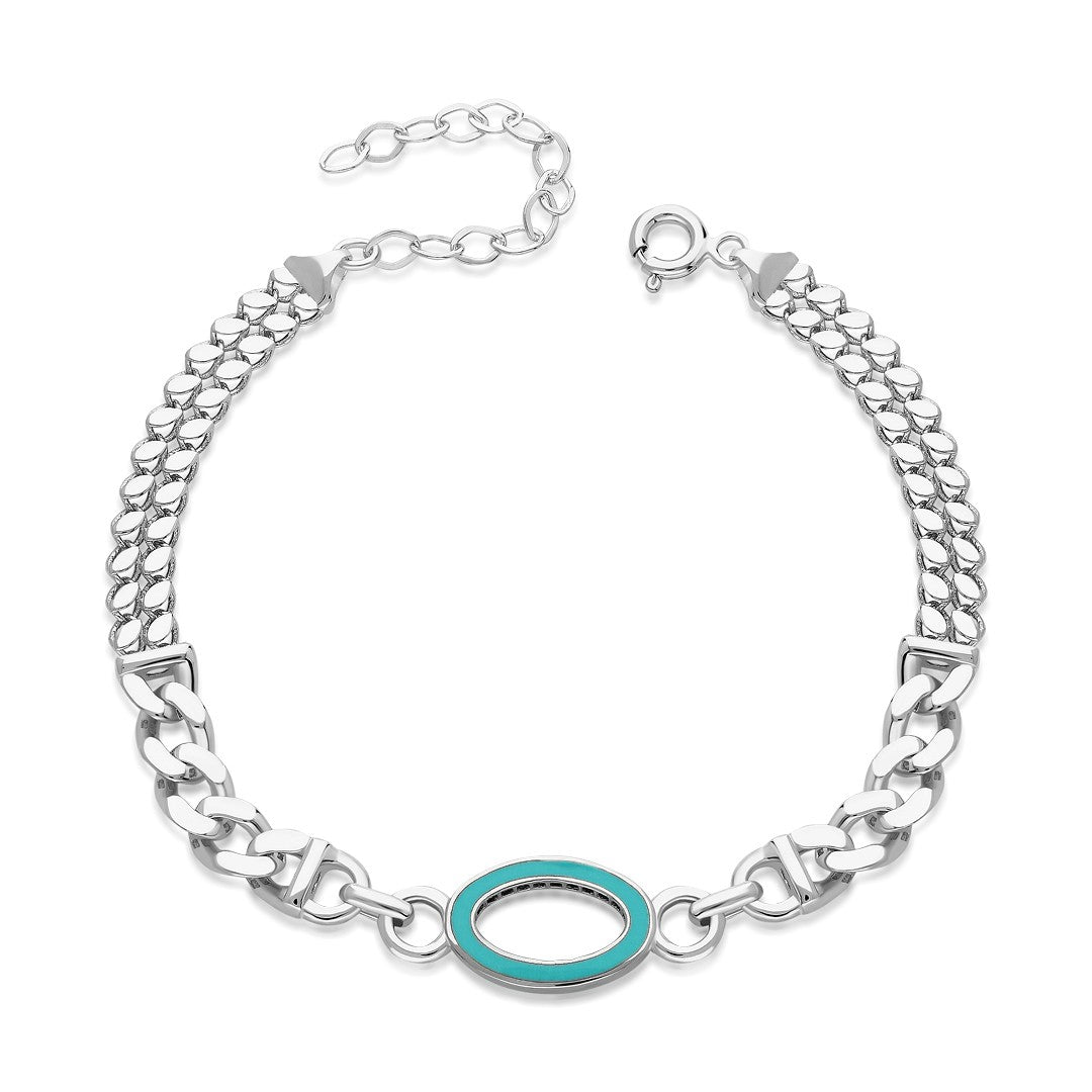 Colorful Oval Double Chain Bracelet - 925 SILVER