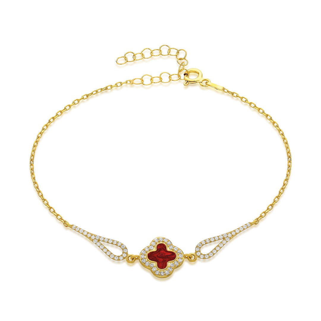 Red Clover Stone Bracelet - 925 SILVER