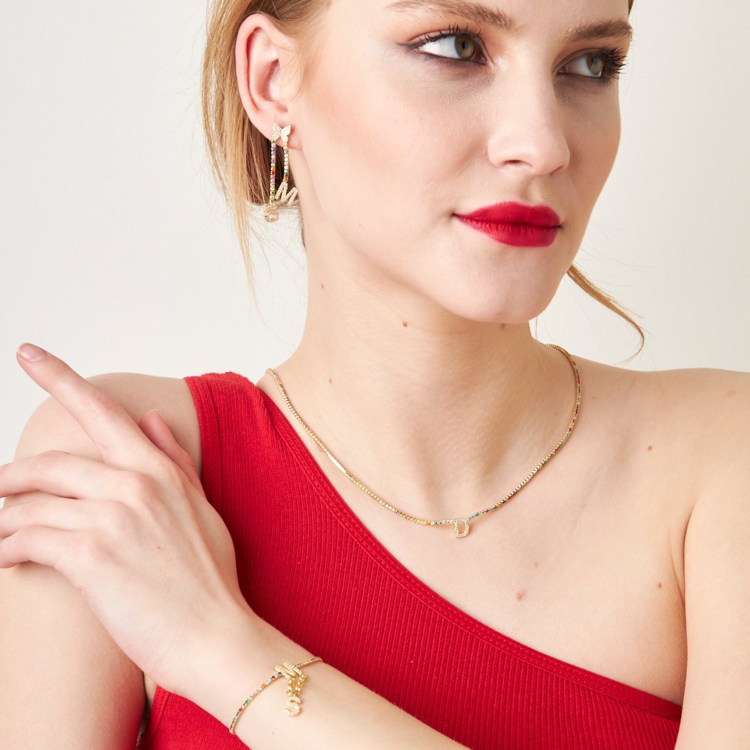 BUNTE ZIRKONIA SET MIT BUCHSTABE | 925 SILBER