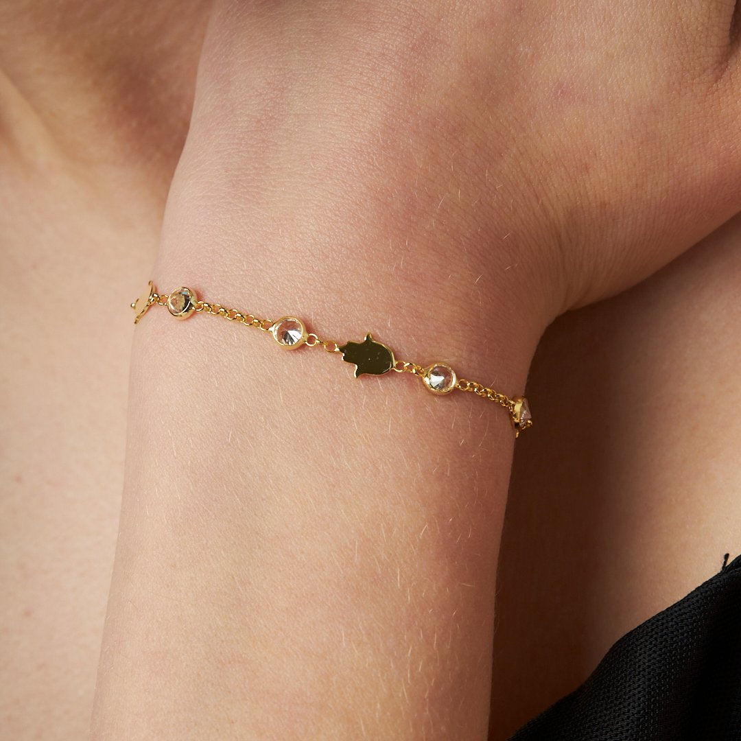 Fatma Hand Bracelet with Plain Stone - 925 SILVER