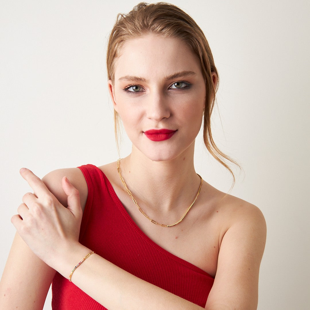 BUNTE ZIRKONIA KLAMMER KETTE SET | 925 SILBER