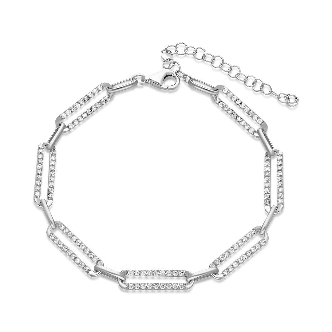 Zircon Stone Paperclip Bracelet - 925 SILVER