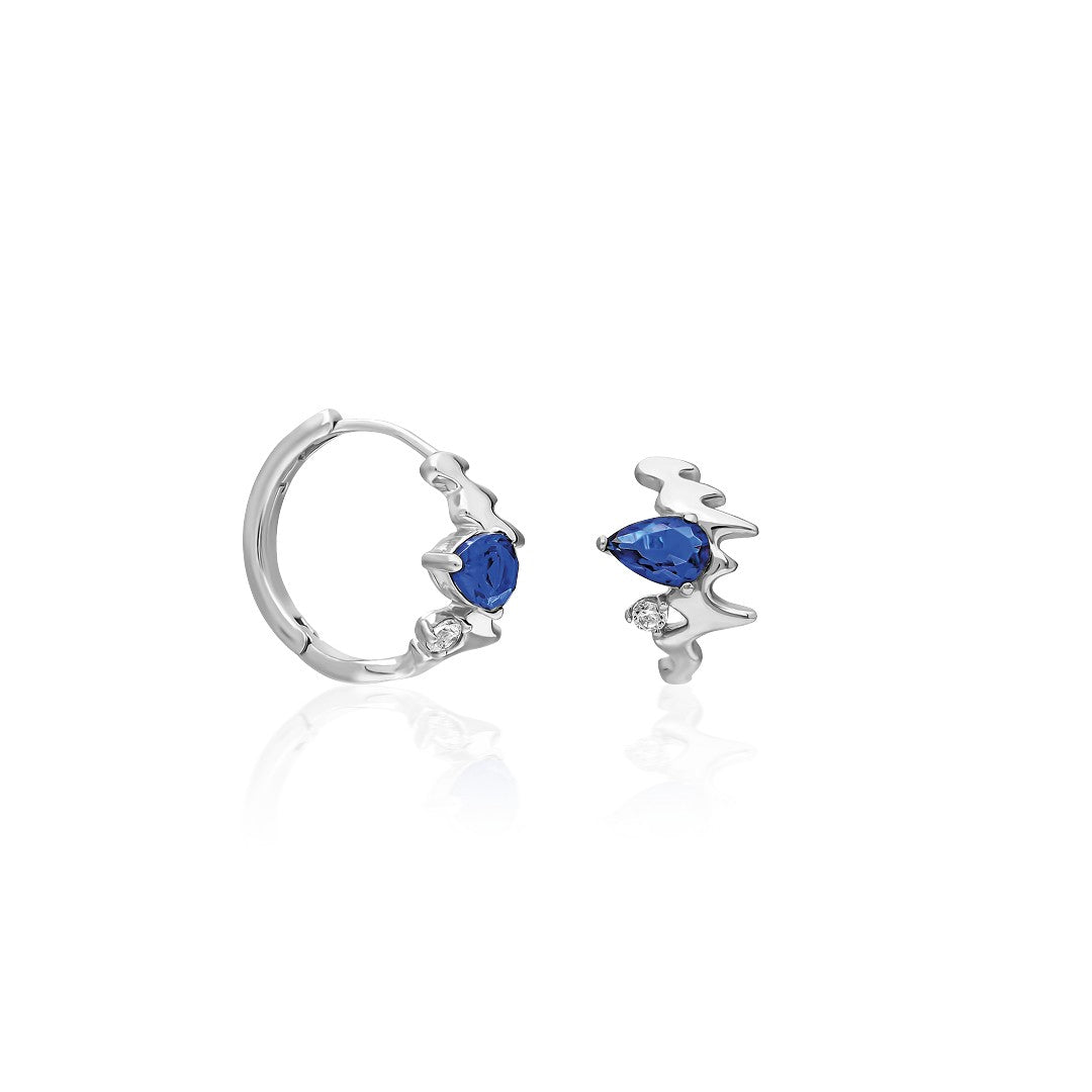 Navy Blue Single Stone Drop Earrings - 925 SILVER