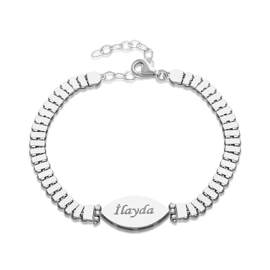 Oval Name Rectangular Chain Bracelet - 925 SILVER