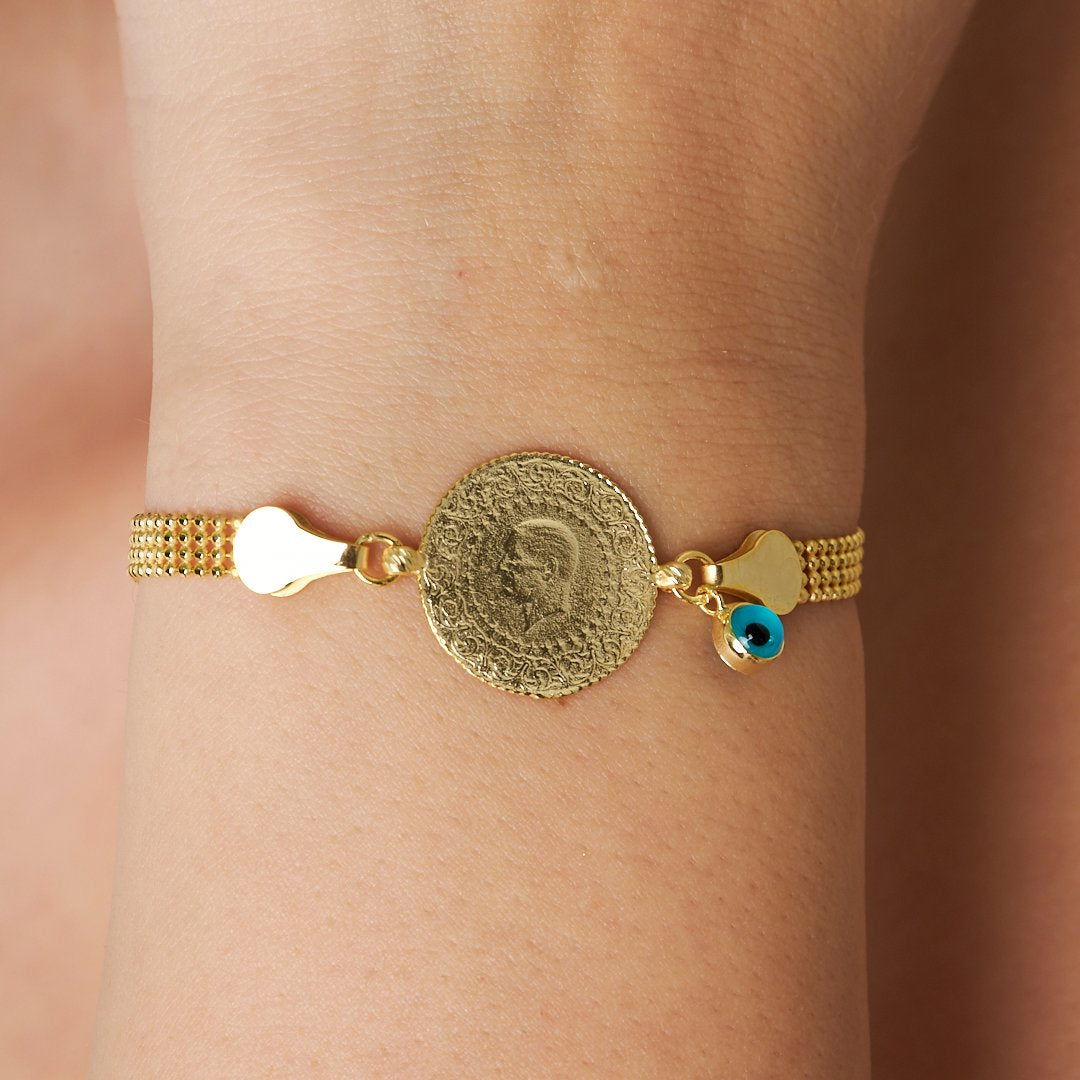 Evil Eye Bead Quarter Ball Chain Bracelet - 925 SILVER