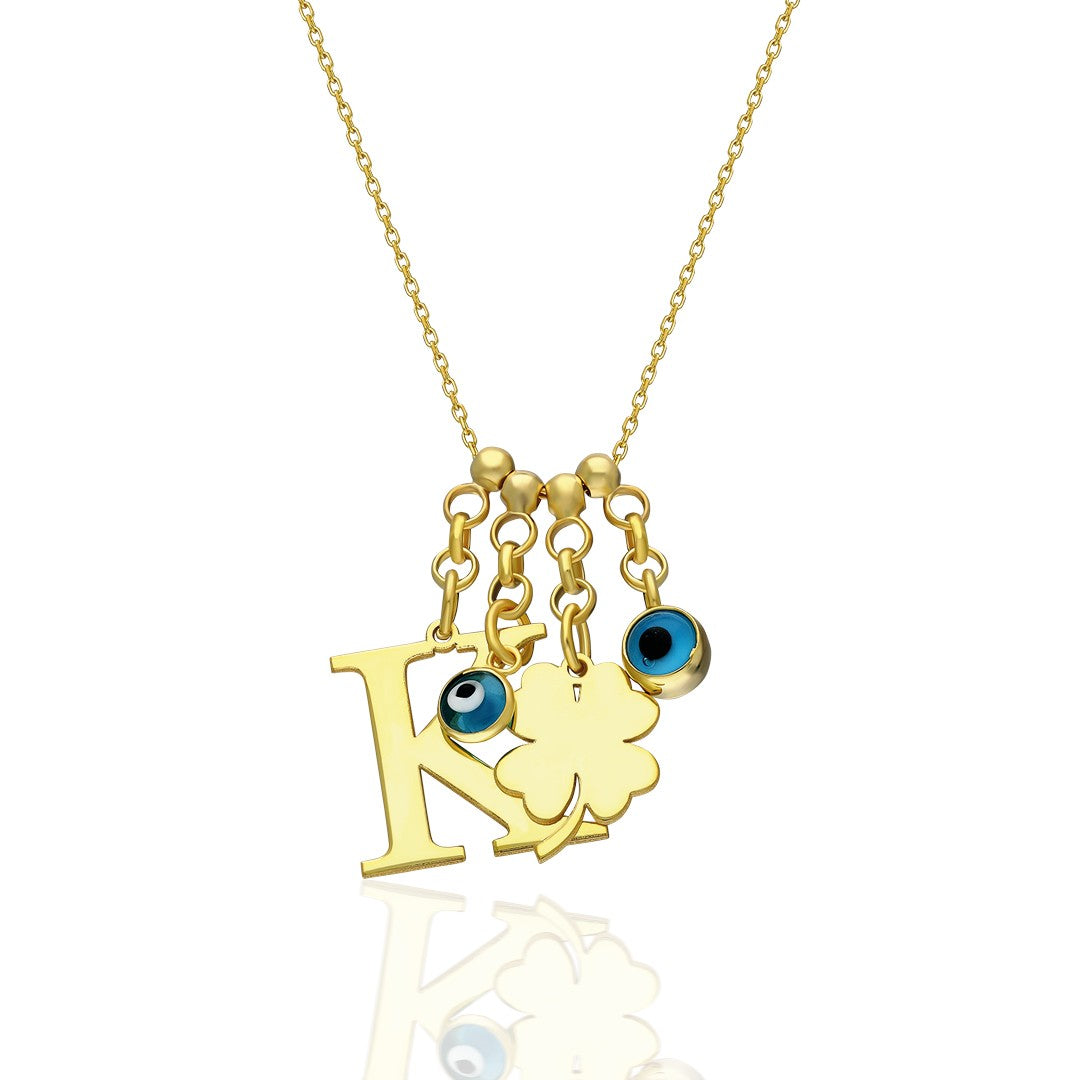 Evil Eye Clover Letter Necklace - 925 SILVER