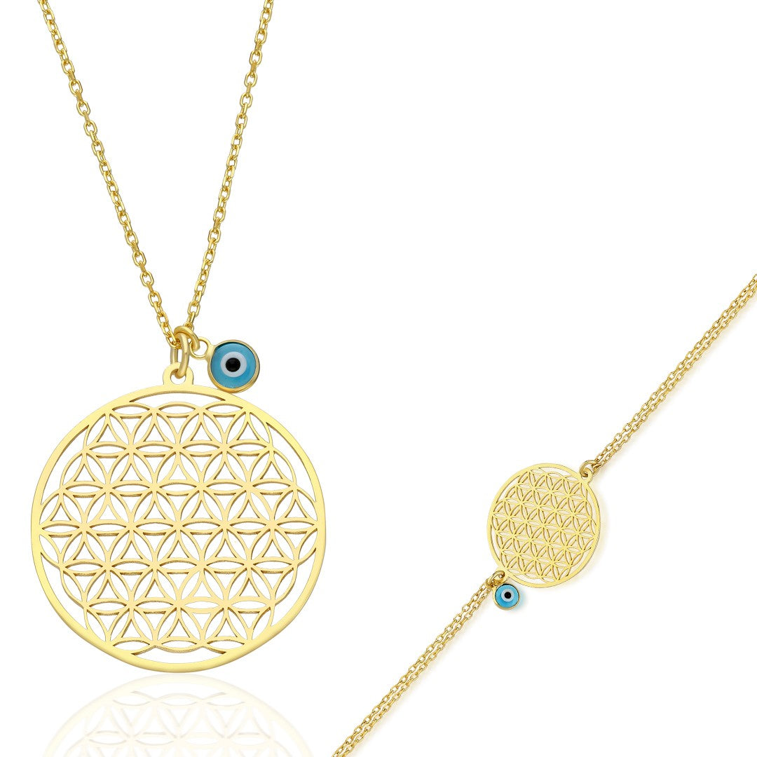Evil Eye Flower of Life Set - 925 SILVER
