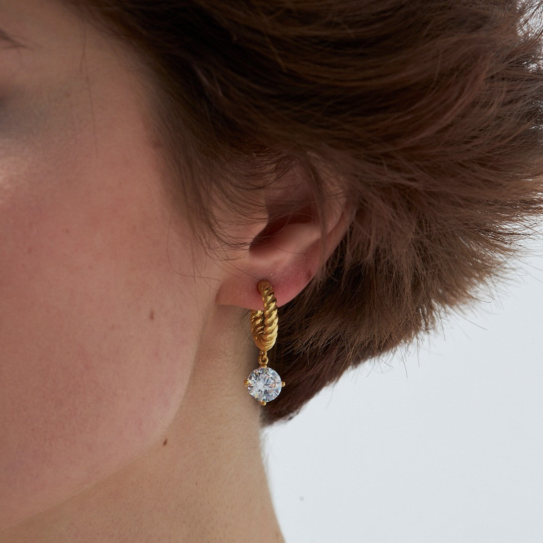 Twisted Hoop Single Stone Earring - 925 SILVER