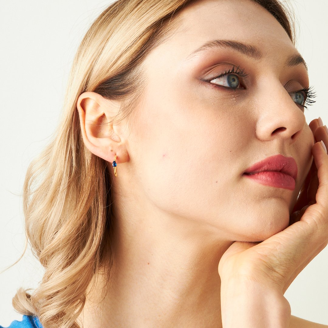 Navy Blue Stone Drop Earrings - 925 SILVER