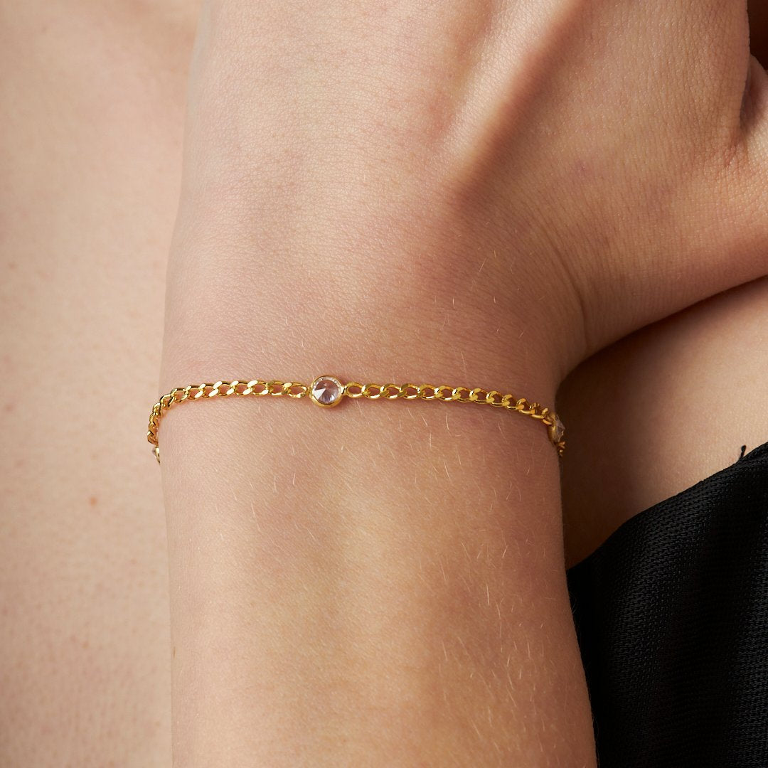 Small Stone Chain Bracelet - 925 SILVER