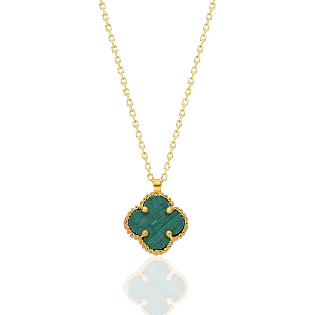 Green Stone Clover Leaf Necklace - 925 SILVER