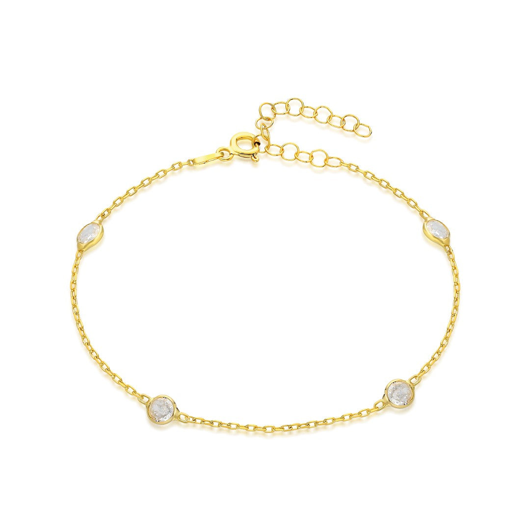 Simple Chain Bracelet with Small Stones - 925 SILVER