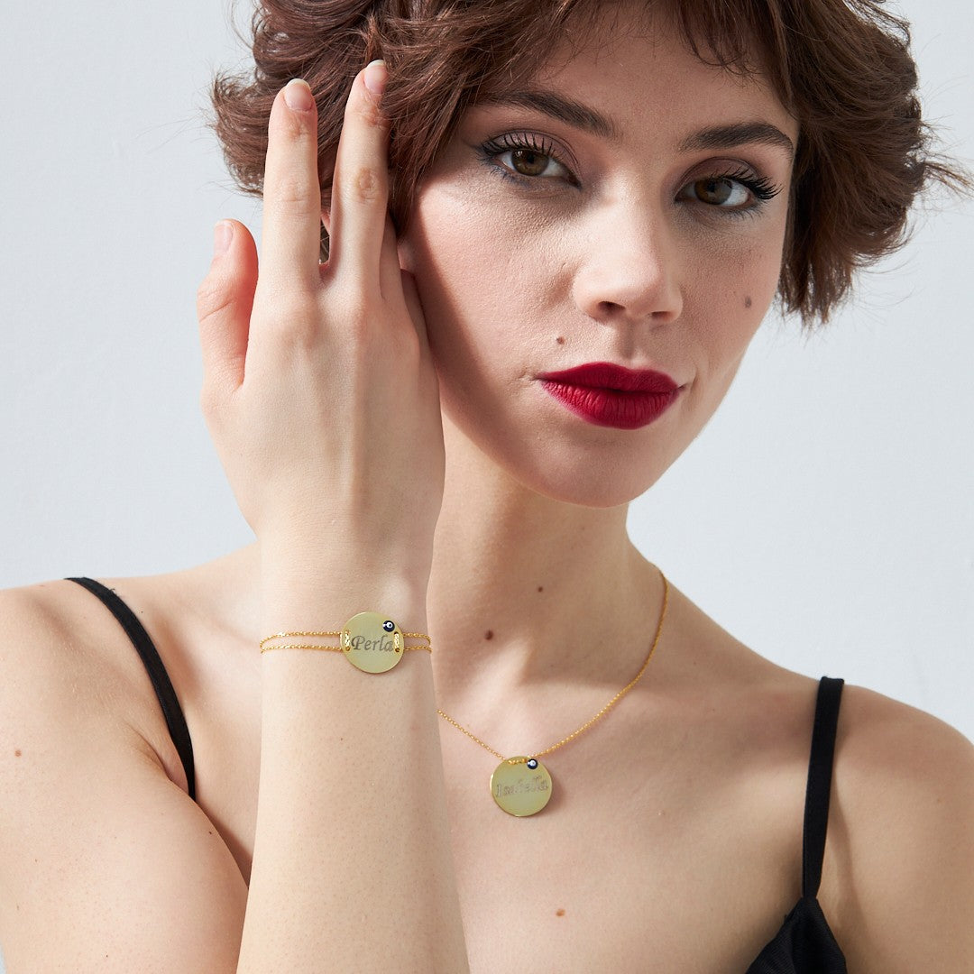 PLATTEN NAMENS SET MIT NAZAR | 925 SILBER