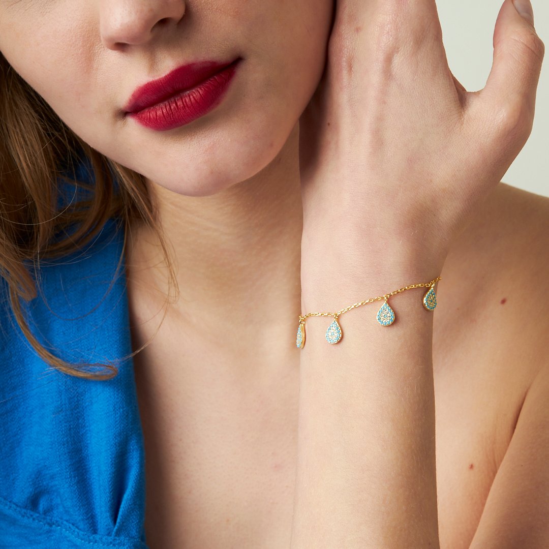 Colorful Stone Drop Bracelet - 925 SILVER